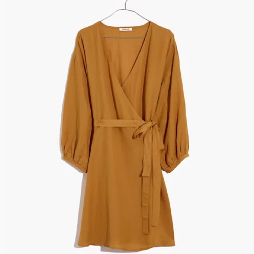 Madewell Linen Blend Balloon Sleeve Wrap Dress